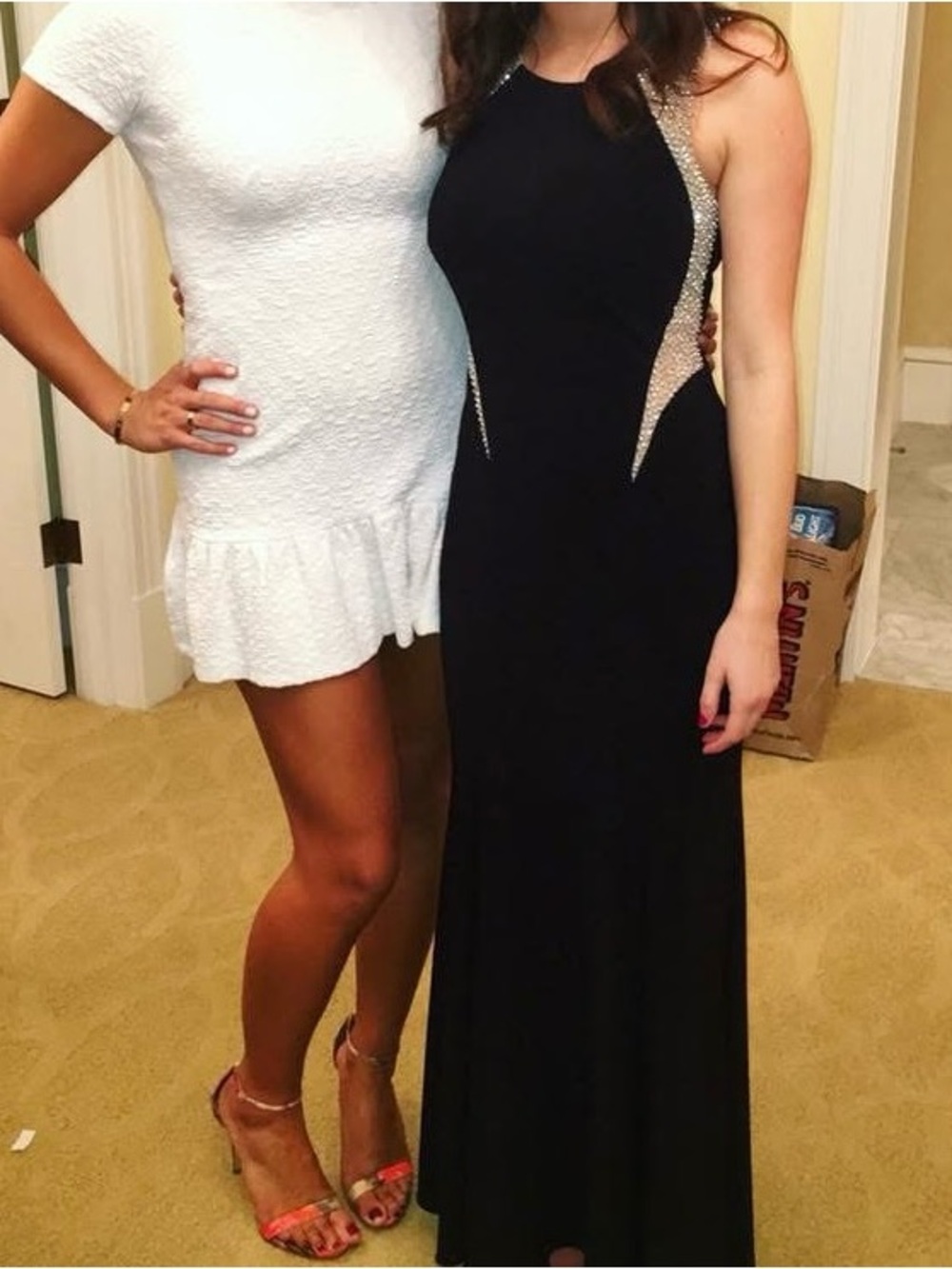 Xscape Black Gown With Beaded Mesh Cutouts